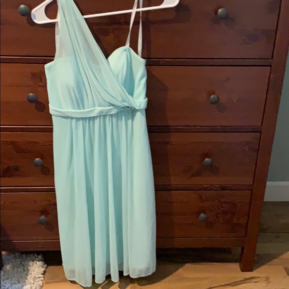 David’s Bridal mint green, one shoulder dress - Picture 1 of 3